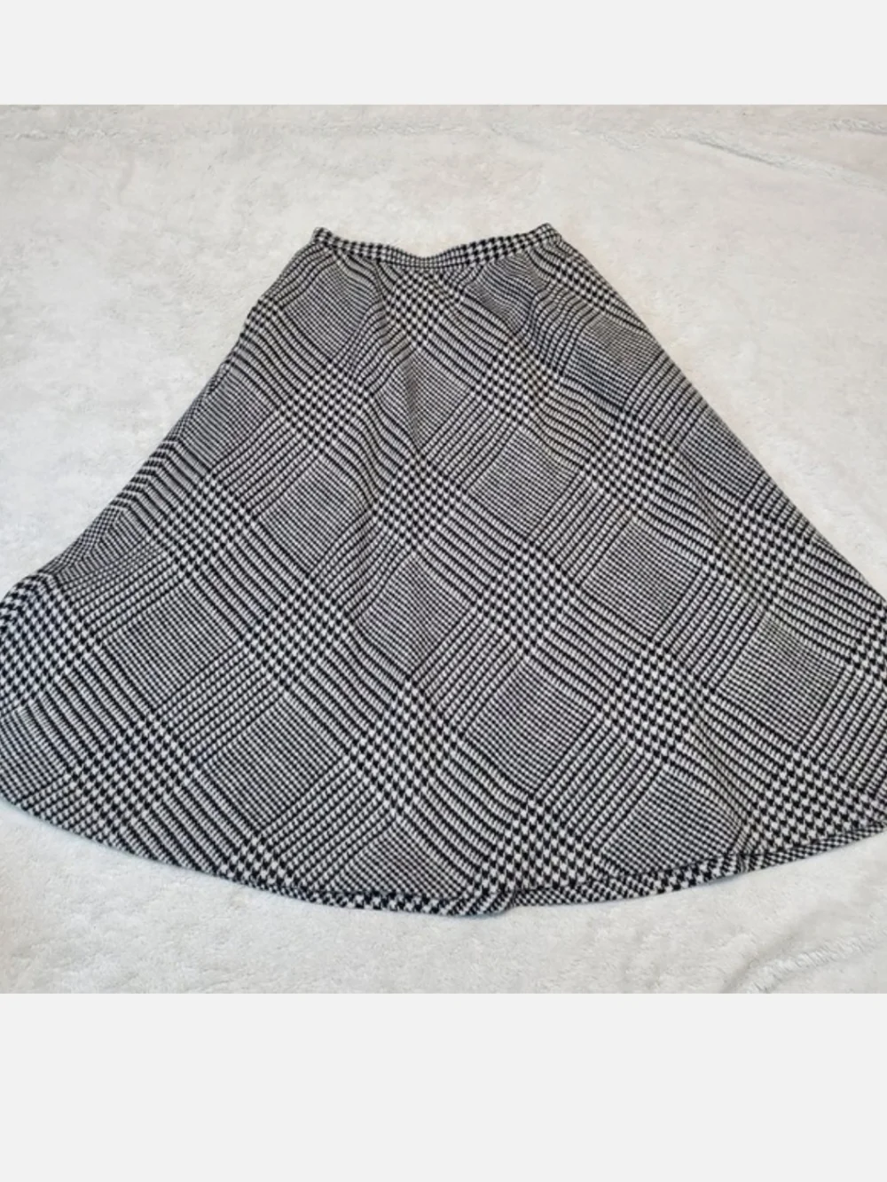 Vintage Personal Petite Black White Houndstooth Wool Academia Twee Midi Skirt XS